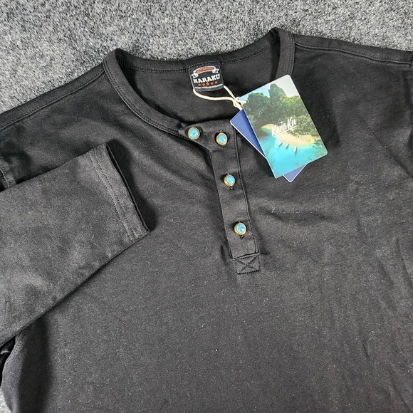 Karaku Other - NWT Karaku Mens Long Sleeve Henley Shirt Black Blue Buttons Size M
